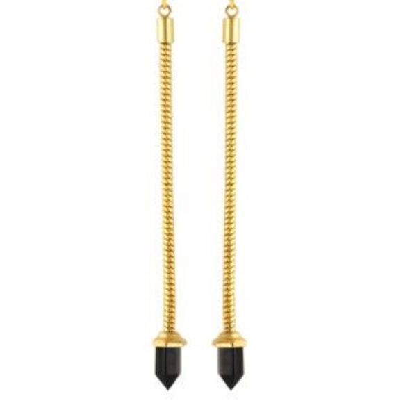 NWT CC SKYE GOLD GEO BLACK ONYX DAGGER LONG GOLD CHAIN EARRINGS. - Picture 1 of 7